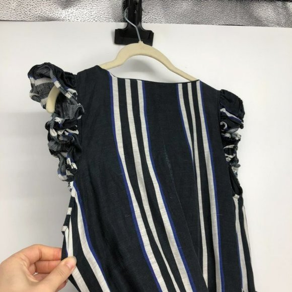 Apiece Apart  Costa Del Sol Ruffle Wrap maxi dress Linen Silk blend   striped W4 - Picture 6 of 16